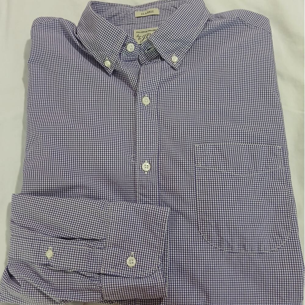 sewn for J.Crew 100% cotton lavender check large classic button-down long-sleeve